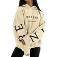 thumbnail image 2 of FAOWME Women's Hoodies With Pocket Long Sleeve Letter Print Comfortable Fashion Sweatshirt For Fall Winter Daily Wear Beige M, 2 of 5