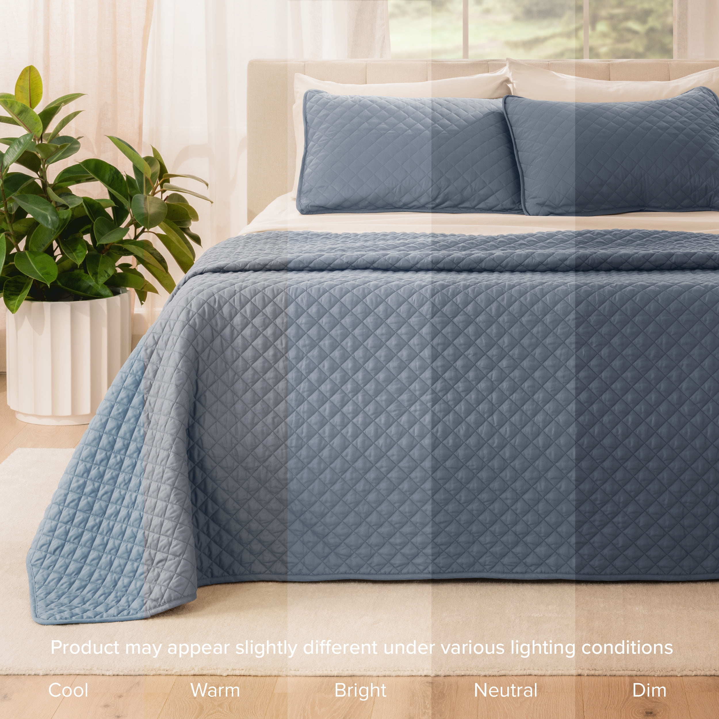 Bare Home Quilt Set - 2 Piece - Diamond Stitched Bedspread Coverlet - Twin/Twin XL, Coronet Blue