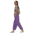 thumbnail image 3 of ZACPNCV Pants for Girls Summer Casual Loose Cotton Linen Straight Wide Leg Drawstring Elastic Waist Solid Cropped Pant Purple 12-13 Years, 3 of 5