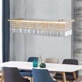 thumbnail image 4 of Modern Crystal Chandelier for Dining Room 8-Light Gold Rectangle Raindrop Chandelier Contemporary Rectangular Pendant Light Fixture for Kitchen Island Bar L39.4'' x W9.8'' x H8.7'(Bulb Not Included), 4 of 10