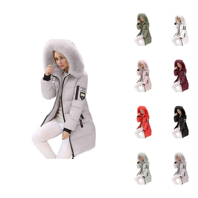 Puffer Jacket Womens 2026 Trendy Long Sleeve Slim Fit Mid Length Full Zip Up Thick Warm Winter Coats with Pockets