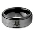 thumbnail image 2 of Tungsten Tribal Wolf Band Ring Band Ring 8mm Men Women Comfort Fit Black Step Bevel Edge Brushed Gray Polished, 2 of 4