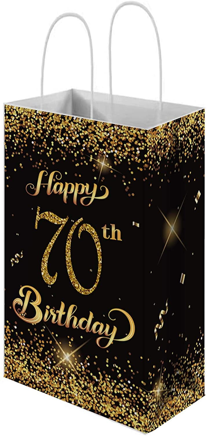 Happy 70th Birthday Gift Bags With Handle, 12Pack Gold