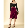 thumbnail image 5 of Allegra K Women's Split Ruffle Trim Tie Velvet Knee Length Wrap Asymmetrical Skirt, 5 of 6