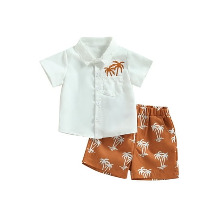 

Sunisery Coconut Tree Print Toddler Baby Boy Gentleman Shorts Outfits Short Sleeve Button Down Shirt Shorts Hawaiian Clothes
