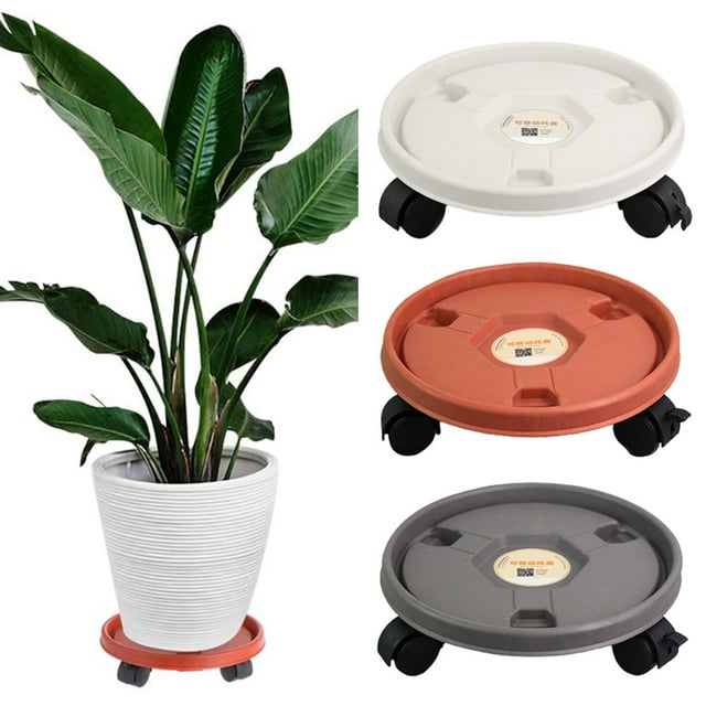 Plant Dolly Planter Caddies with Wheels Plastic Flower Pot Stand Set Indoor Outdoor, Movable Planter Stand Plant Rack on Rollers Planter Trolley Casters Rolling Tray