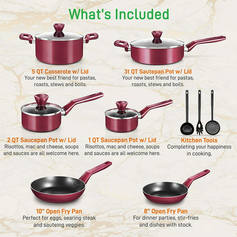 Pots and Pans Set – 14 Piece – Non-Stick Professional Home Kitchenware – Cooking Pots with Lids – Skillet Fry Pans – Suitable for Gas, Electric