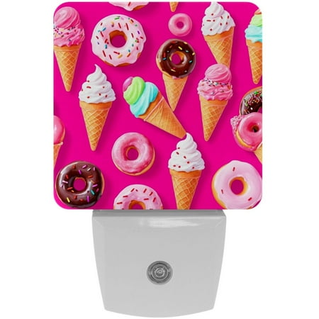 

Plug in Led Night Light with Auto Dusk to Dawn Sensor White Nightlights for Hallway Bedroom Kids Room Kitchen Stairway 2 Pack Watermelon Ice Cream Donut Pink Dessert Cartoon