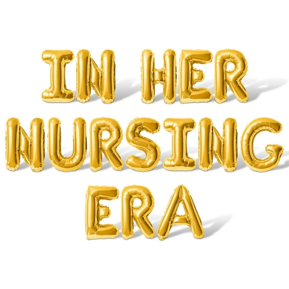 Letter Balloons - IN HER NURSING ERA 16" Inch Alphabet Letters Foil Mylar Balloon Nursing School Graduation Party Banner (Gold)