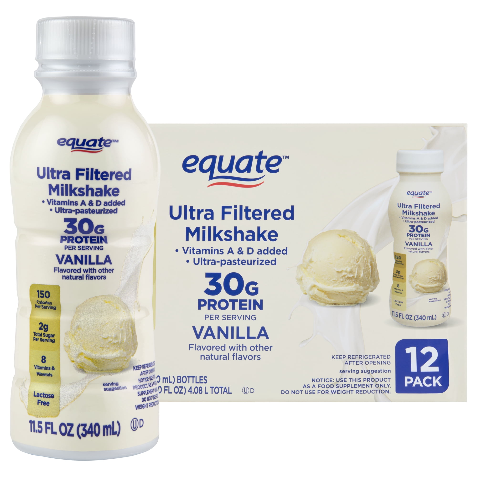 Equate Ultra-Filtered Protein Milkshake, Vanilla, 11.5 fl oz, 12 Count