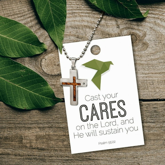 Wood Inlay Cross Necklace