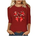 thumbnail image 2 of Cadancy Christmas Shirts for Women Casual 3/4 Sleeve Funny Bow Print Blouses Dressy Vintage Plus Size Holiday Tshirts Party Winter Crew Neck Xmas Tops, 2 of 5