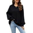 thumbnail image 2 of Liacowi Women Casual Knitted Sweaters Long Sleeve Crew Neck Solid Color Pullover Loose Fit Knit Tops Tops Autumn Winter Casual Knitwear, 2 of 5