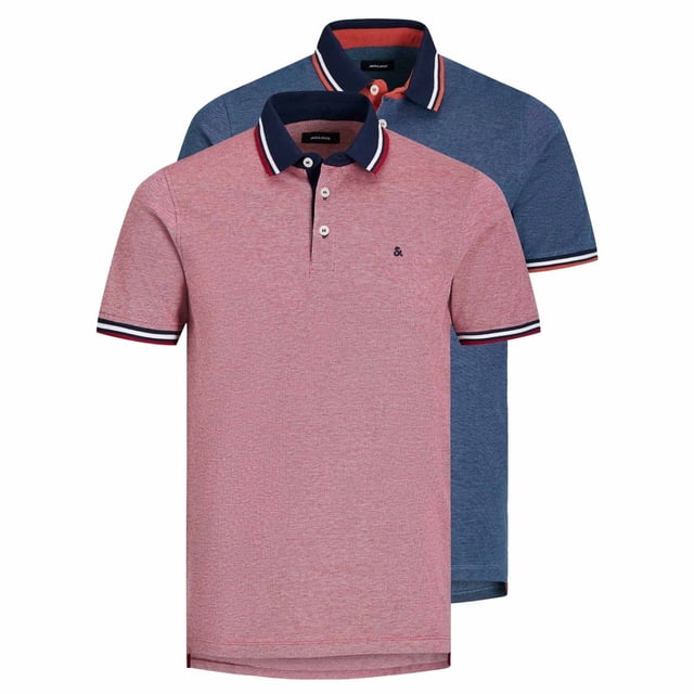JACK&JONES polos hombre, pack de 2 - JJEPAULOS POLO 2PK, manga corta, color liso, algodón Rojo/Azul XL (X-Large)