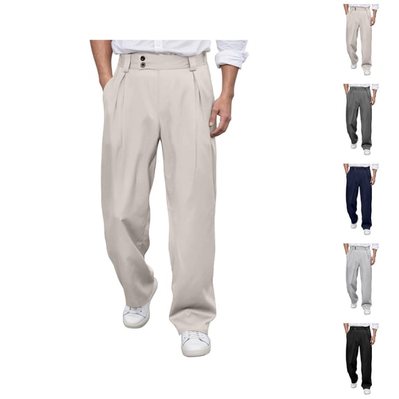 Mens Dress Pants Elastic Waist Straight Leg Relaxed Fit Business Casual Pants Slacks Trousers with Pockets