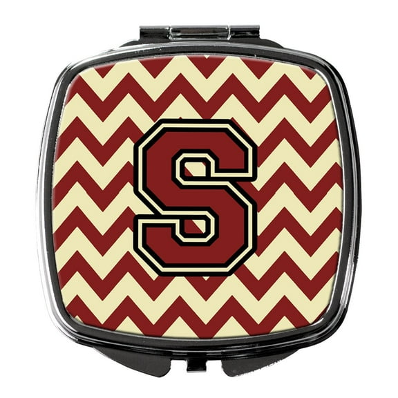 Letter S Chevron Maroon and Gold Compact Mirror