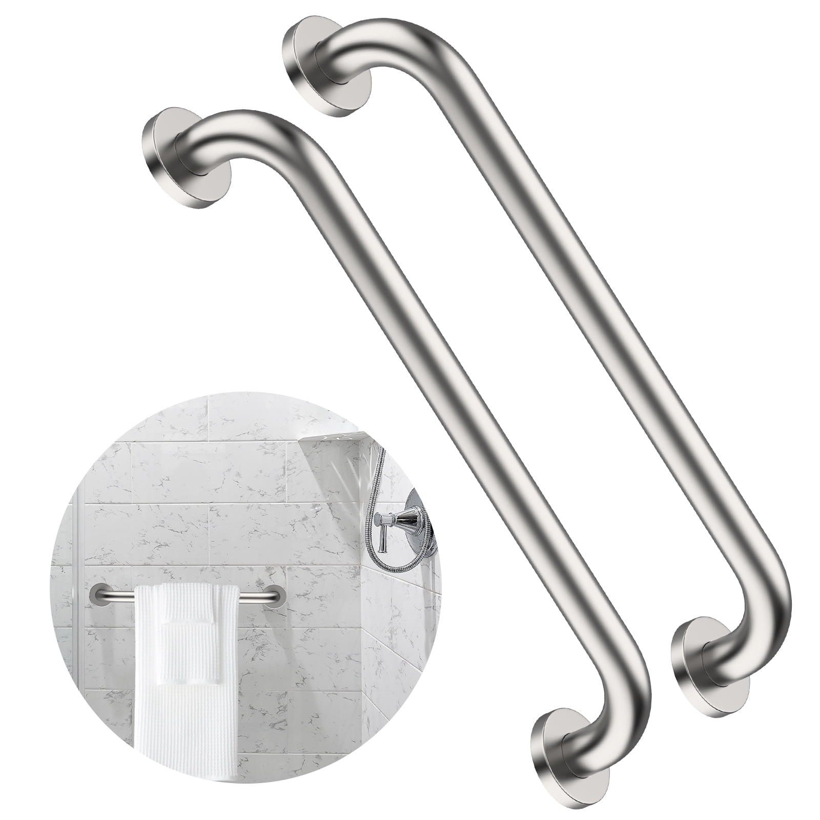 2 Pack 16 Inch Shower Grab Bar Satin Brushed Nickel, ZUEXT Stainless Steel Safety Grab Bar Handle, Bathroom Balance Bar, Safety Hand Rail Support for Handicap, Elderly, Injury, Senior