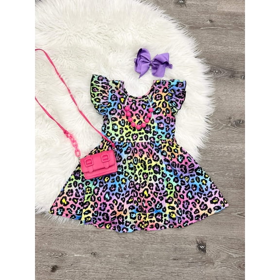 Rainbow Leopard Ruffle Dress