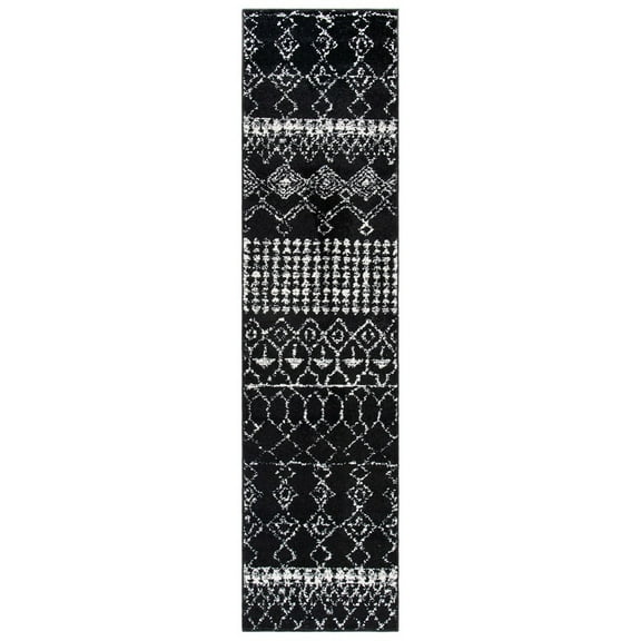 SAFAVIEH Tulum Coriander Moroccan Geometric Runner, 2' x 8', Black/Ivory