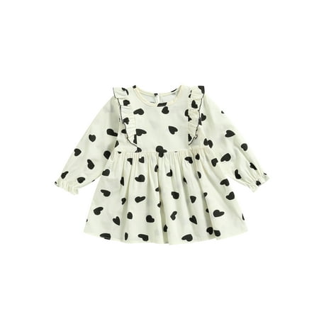 

Toddler Baby Girl Valentine s Day Dress Lovely Princess Dress Heart Print Ruffle Long Sleeve Dress