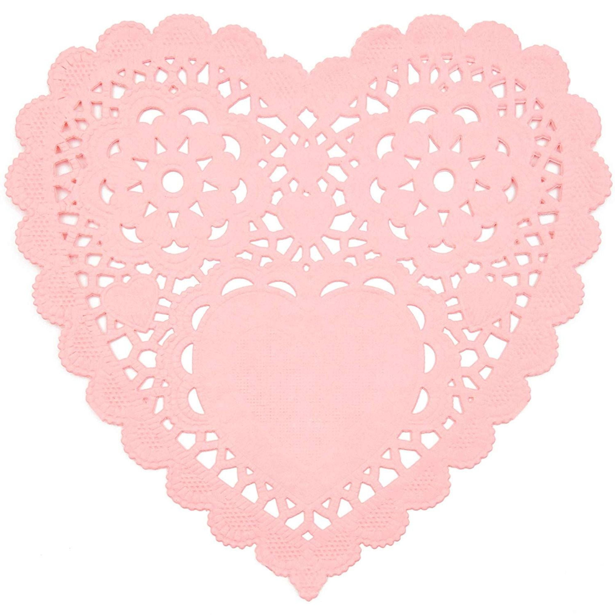 200 Piece Pink Disposable Heart Shape 6" Paper Doilies Lace for Art