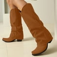 thumbnail image 2 of Fold over Knee High Boots for Women 2025 Fashion Suede Pointed Toe Cover Heeled Slouchy Wide Calf Cowboy Riding Tall Boots Brown Size 8.5, 2 of 7