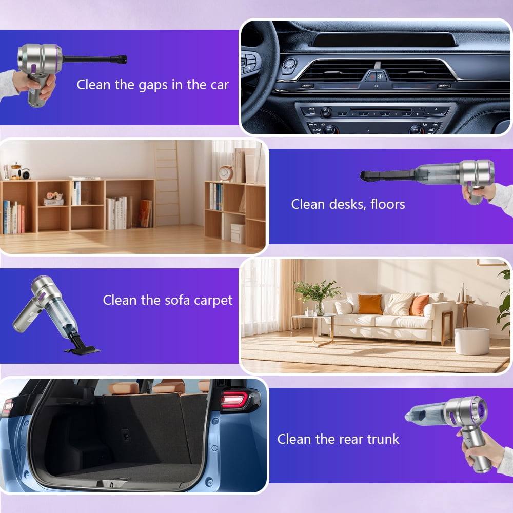 Four-in-one cordless vacuum cleaner, 15000Pa strong suction, power display, car vacuum cleaner, outdoor vacuum inflator, pet hair cleaner