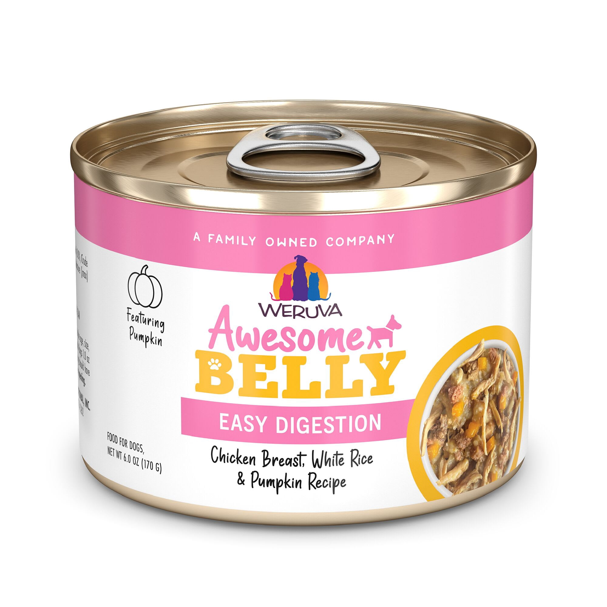Weruva Awesome Belly Chicken Breast, White Rice & Pumpkin Recipe Wet Dog Food, 6 oz., Case of 8