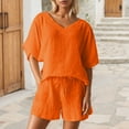 thumbnail image 5 of ibiyuan 2 Piece Outfits For Women Women's Summer Casual Outfit Pleated Short Sleeve Top and Shorts Two Piece Set, 5 of 9