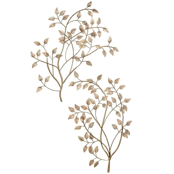 Eden Leafy Branch Powder Coated Nature Inspired Metal Wall Art Champagne Bronze Set 24 Wx30 H Set of 2