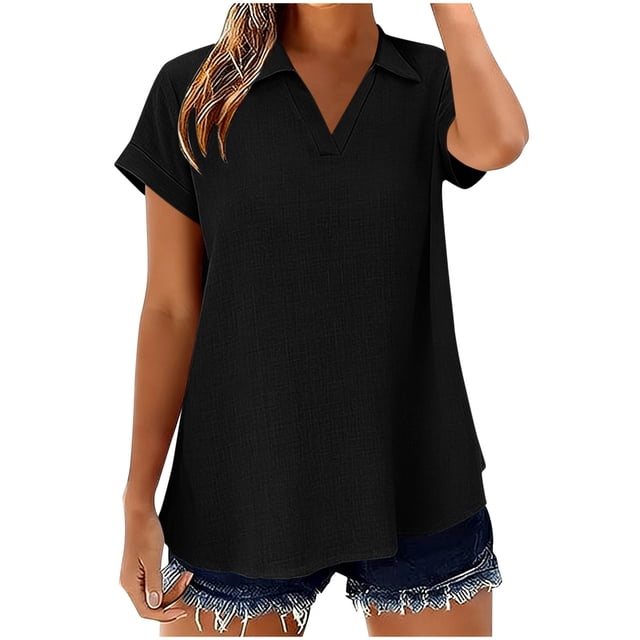 Camisetas de Manga Corta Extra Larga para las Mujeres Blusa con Cuello en V Azul Claro