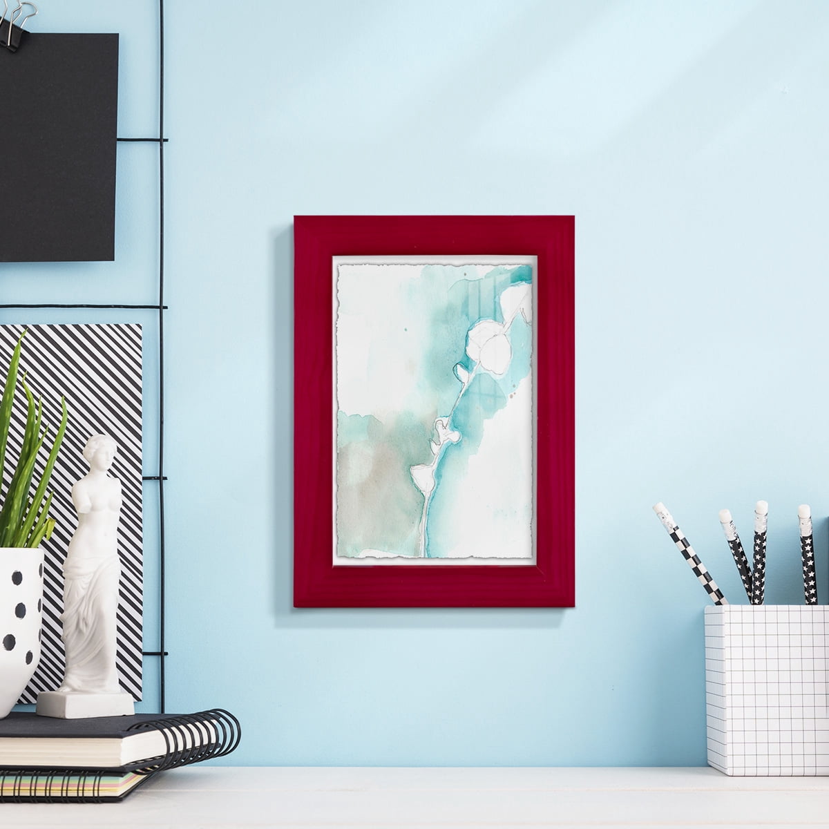 Ginkgo on Dusty Teal VII - Framed Print w/glass - Cherry Red