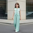 thumbnail image 5 of CPNG Girl's 2 Piece Outfits Bowtie Decoration Halter Sleeveless Vest Top and Elastic High Waisted Pants Set(Light Green,6 Years), 5 of 9