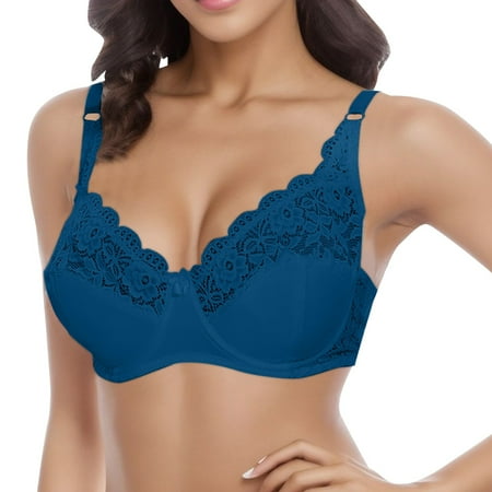 PEASKJP Women s Lace Bras Seamless Plunge Demi Padded T-Shirt Bra Nursing Bras  Blue 90D