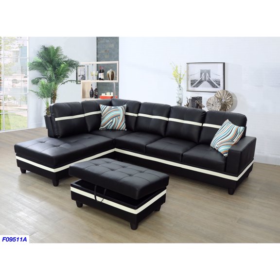 L Shape Sectional Sofa Sets - Modern Living Room Furniture with OttomansPillows
