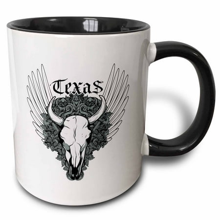 

3dRose Cow Skull Wings and Texas - Two Tone Black Mug 11-ounce