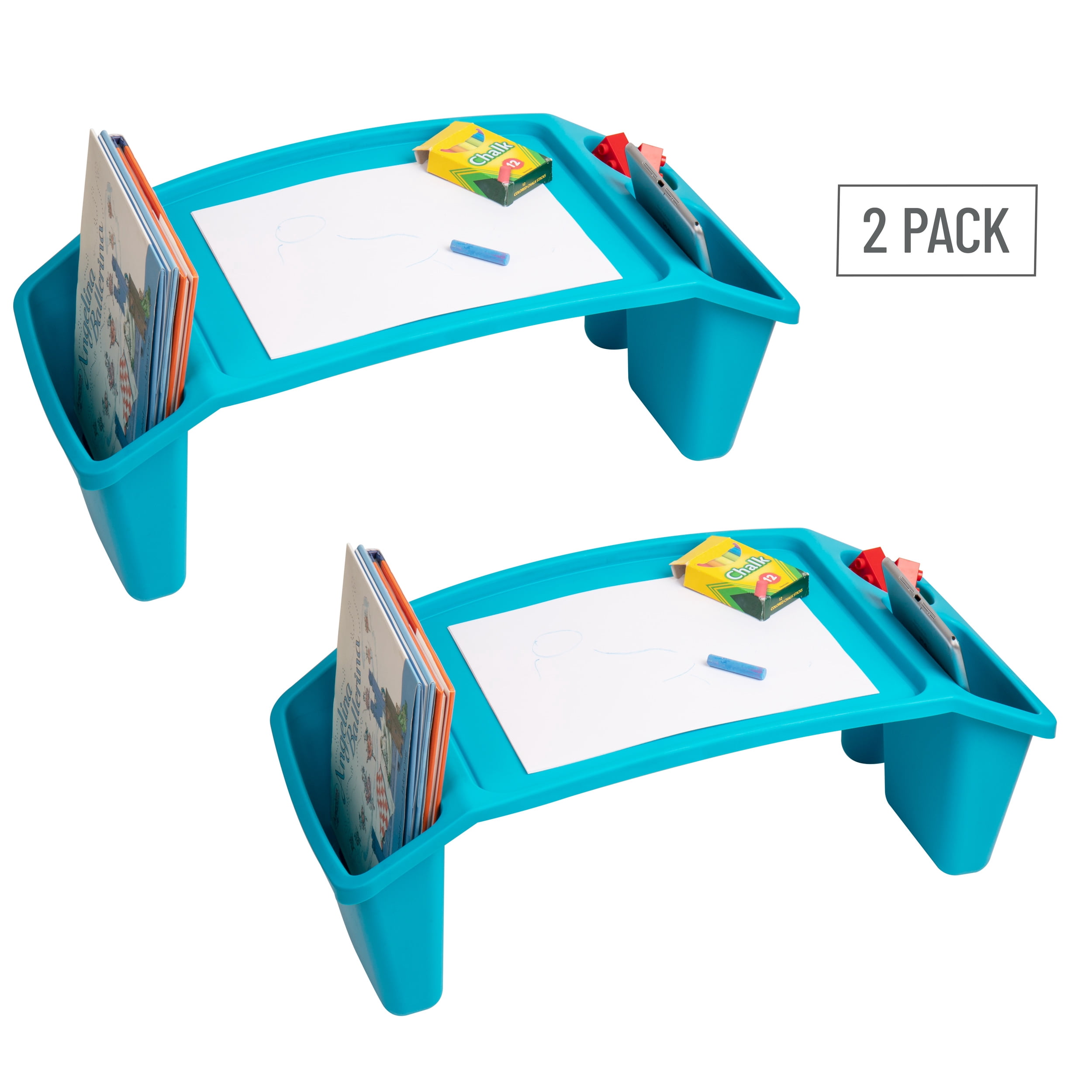 Mind Reader Kids Lap Desk, Activity Tray, Drawing, Stackable, Portable, Plastic, 22.25"L x 10.75"W x 8.5"H, Set of 2, Blue