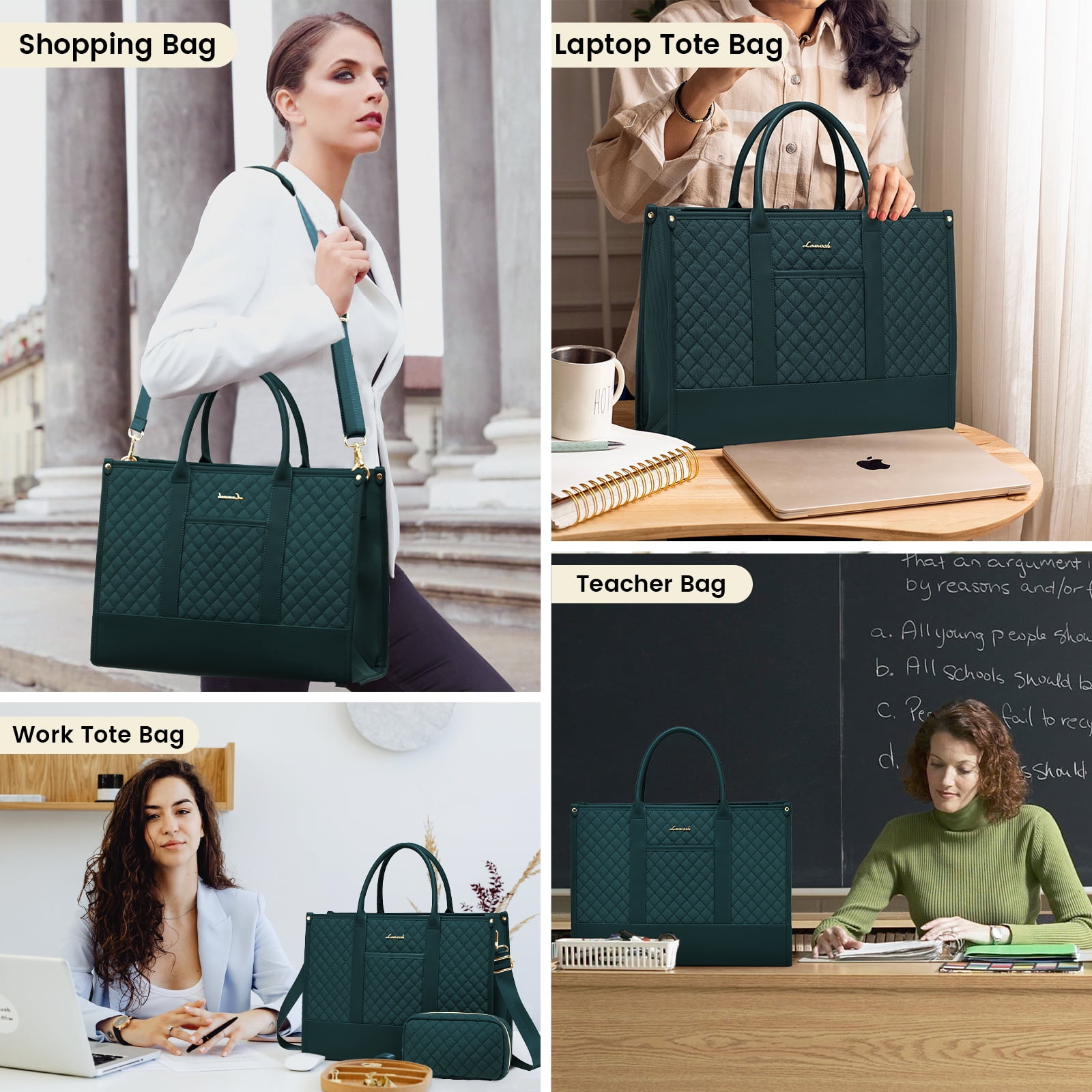 Lovevook Laptop Tote Bag for Women, Canvas Work Bag Fit 15.6" Laptop, Fashion Handbag Shoulder Bag with Clutch Purse for Daily
