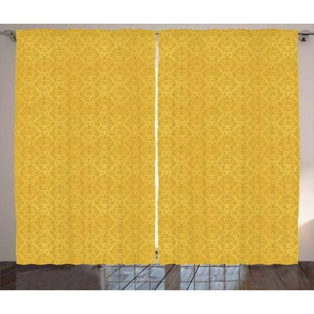 Yellow Damask Curtains 2 Panels Set Romantic Vintage Print Of Stylized Plant Flowers Background Window Drapes For Living Room Bedroom 108w X 84l
