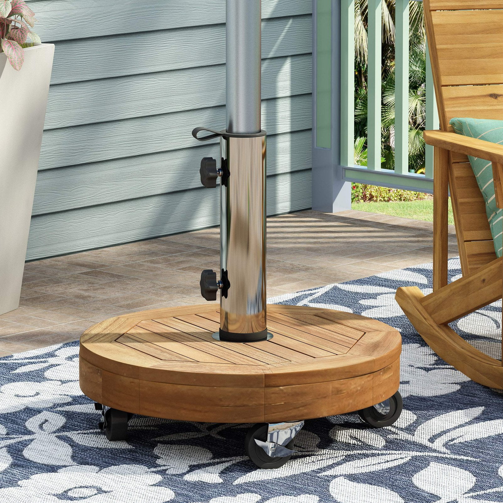 Christopher Knight Home Ralph Outdoor Acacia Wood and Stainless Steel Outdoor 33lb Circular Umbrella Base by