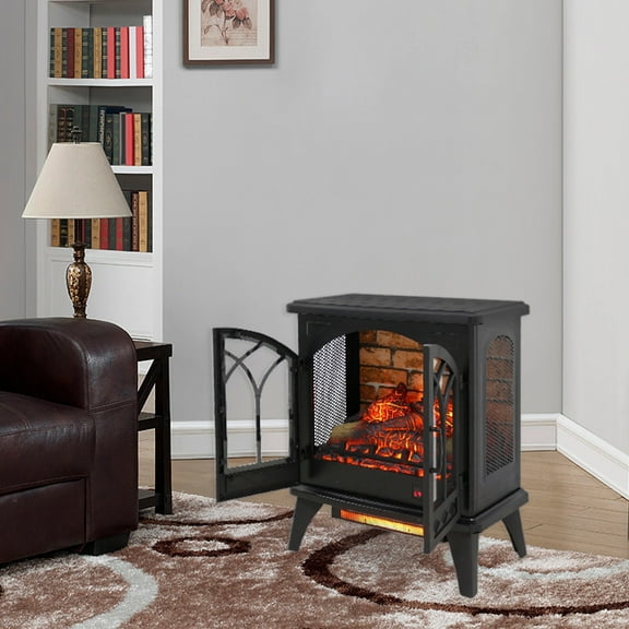 DEALTOPS 23.7'' Electric Fireplace Heater Stove, Realistic Flame Effect Simulated Wall Tiles Stove, Antique Black