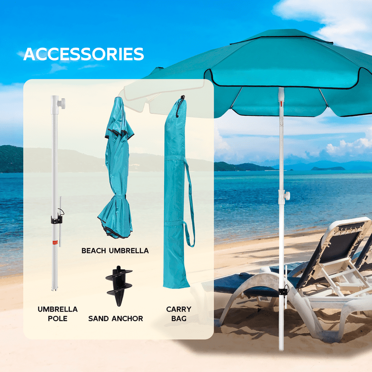 abba patio 7 feet beach umbrella Abba Patio 7' Patio Beach Umbrella Sun Shade Tilt w/ Carry Bag, UV  Protection, Lake Blue