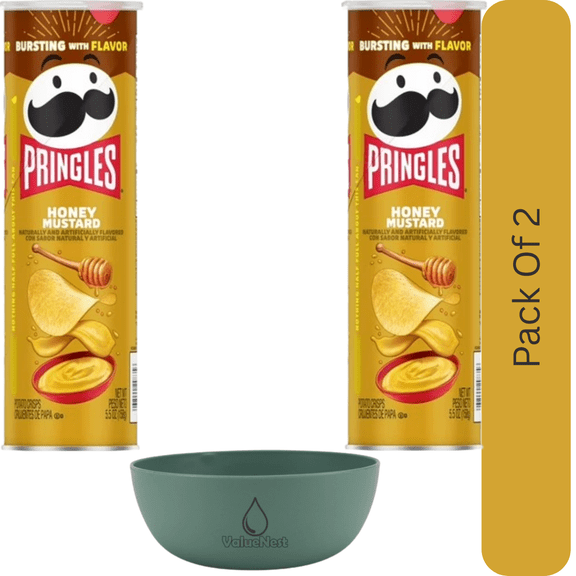 Pringles Honey Mustard Flavored Potato Crisps, Bold Lunch Snacks, 5.5 oz Can With Olive Green Bowl By ValueNest