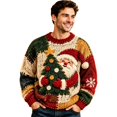 thumbnail image 2 of CONZONE Mens Christmas Sweaters Funny Santa Claus Embroidery Long Sleeve Knit Sweatshirt Crewneck Warm Fall Winter Pullover Knitwear, 2 of 6