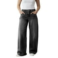 thumbnail image 2 of Hogleaql Womens Pull-On Wide Leg Jeans High Waisted Dressy Y2k Stretchy Straight Leg Button Denim Jeans with Pockets Loose Fit Trousers Dark GrayXXL, 2 of 4