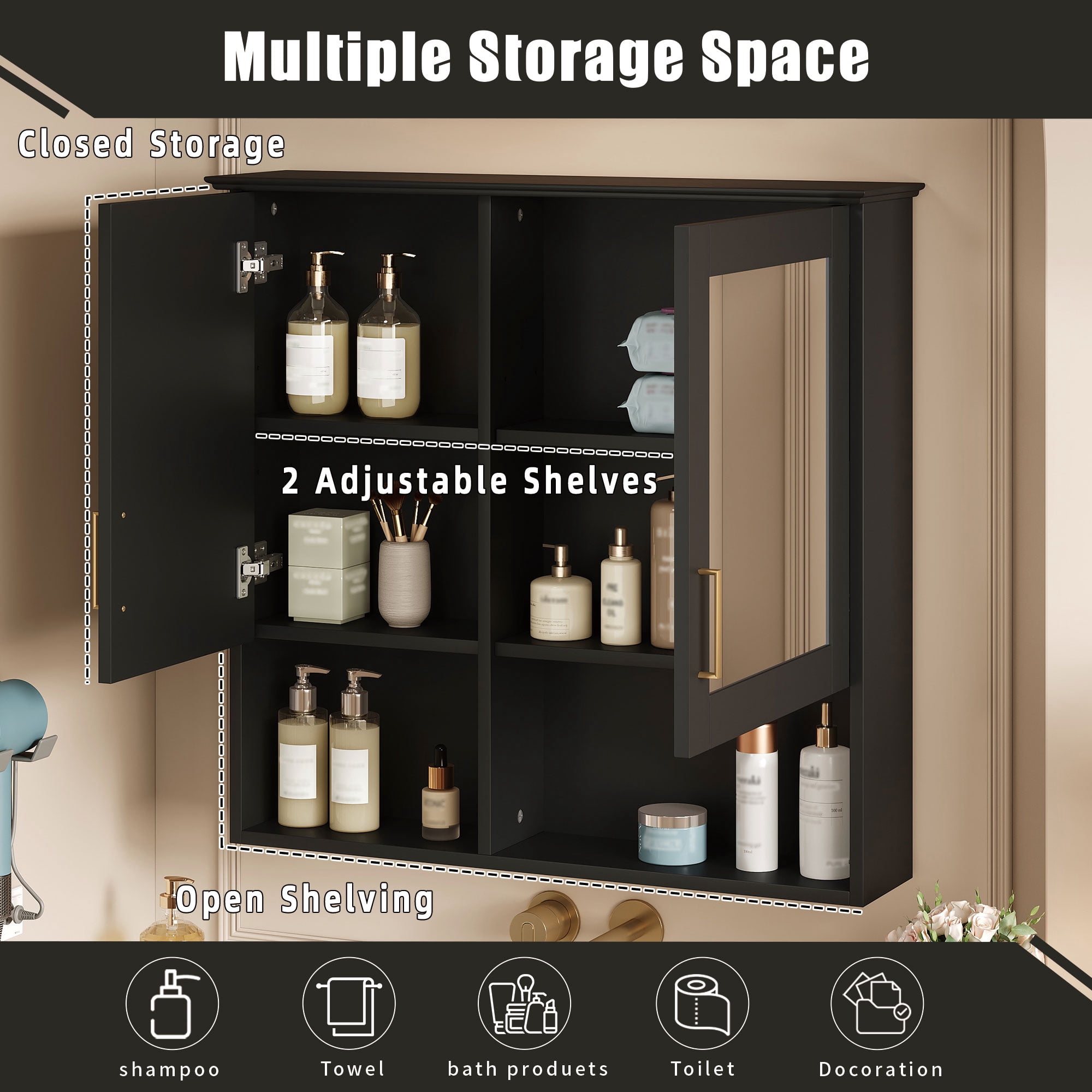 Euroco 2-in-1 Bathroom Mirror Cabinet, 30 inch Wall Mounted Medicine Cabinet with Adjustable Shelves & Soft Close Doors, High-Define Mirror with Storage for Bathroom Vanity