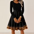thumbnail image 6 of Women's Casual Dress Long Sleeve Round Neck New Year Printed Vintage Loose Fit Midi Dress for Spring Fall Holiday,Gold,M, 6 of 6