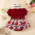 thumbnail image 3 of Pejock Newborn Toddler Infant Baby Girls Clothes Romper Skirt Sets Short Sleeve Ruffle Edge Dress Flower Stripe Wrapped Fart Suit One-piece Headband Set, 6-9Months, 3 of 6