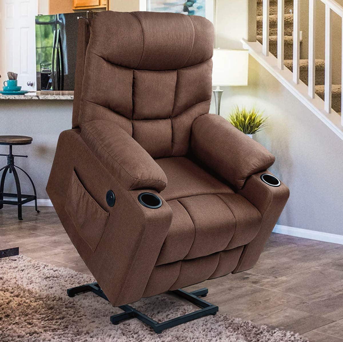 Erommy Power Lift Chair Electric Recliner For Elderly Heated Vibration Fabric Sofa Living Room Chair With 2 Side Pockets And Cup Holders Usb Charge Port Remote Controll Brown Walmart Com Walmart Com