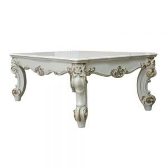 ACME Vendome II Wooden Coffee Table with Scrolled Leg in Antique Pearl